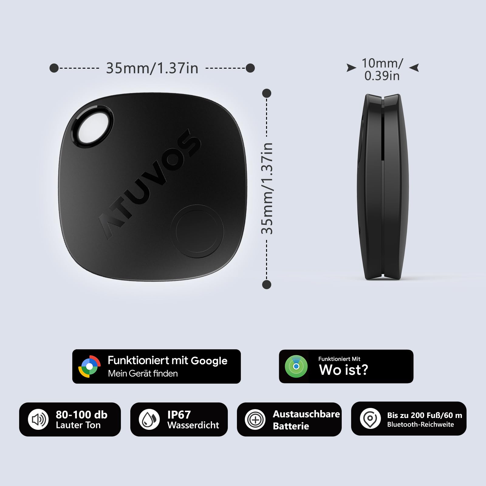 ATUVOS Smart Tag Pro Tracker für Android & iOS 4er Pack, Dual-System Schlüsselfinder kompatibel mit Google Mein Gerät Finden or Apple Wo ist? App, Smarttag Key Finder für Gepäck, Koffer.