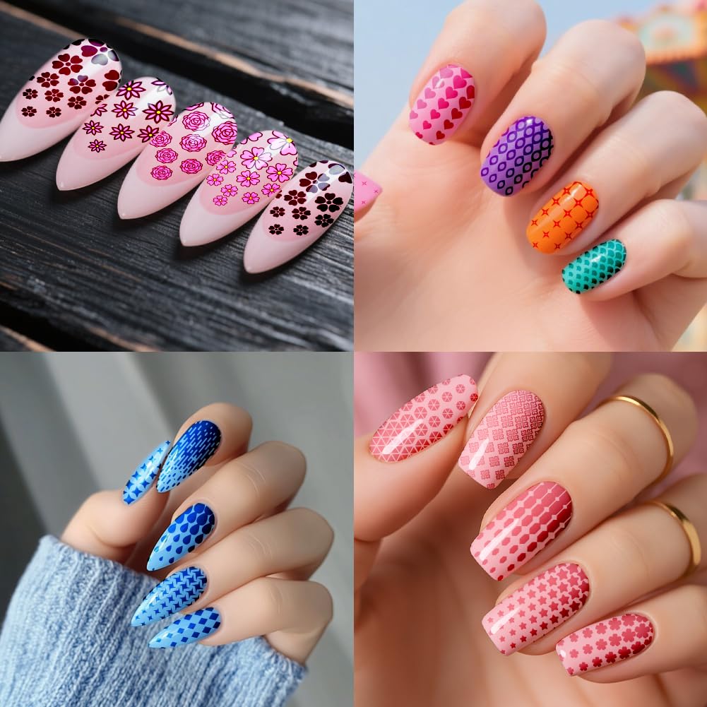 PH PandaHall 3 piastre per stamping unghie con gradienti classici, croce cuore, stella, fiore, nail art, geometria, fai da te, stencil per stamping, stencil per donne, manicure, forniture per saloni