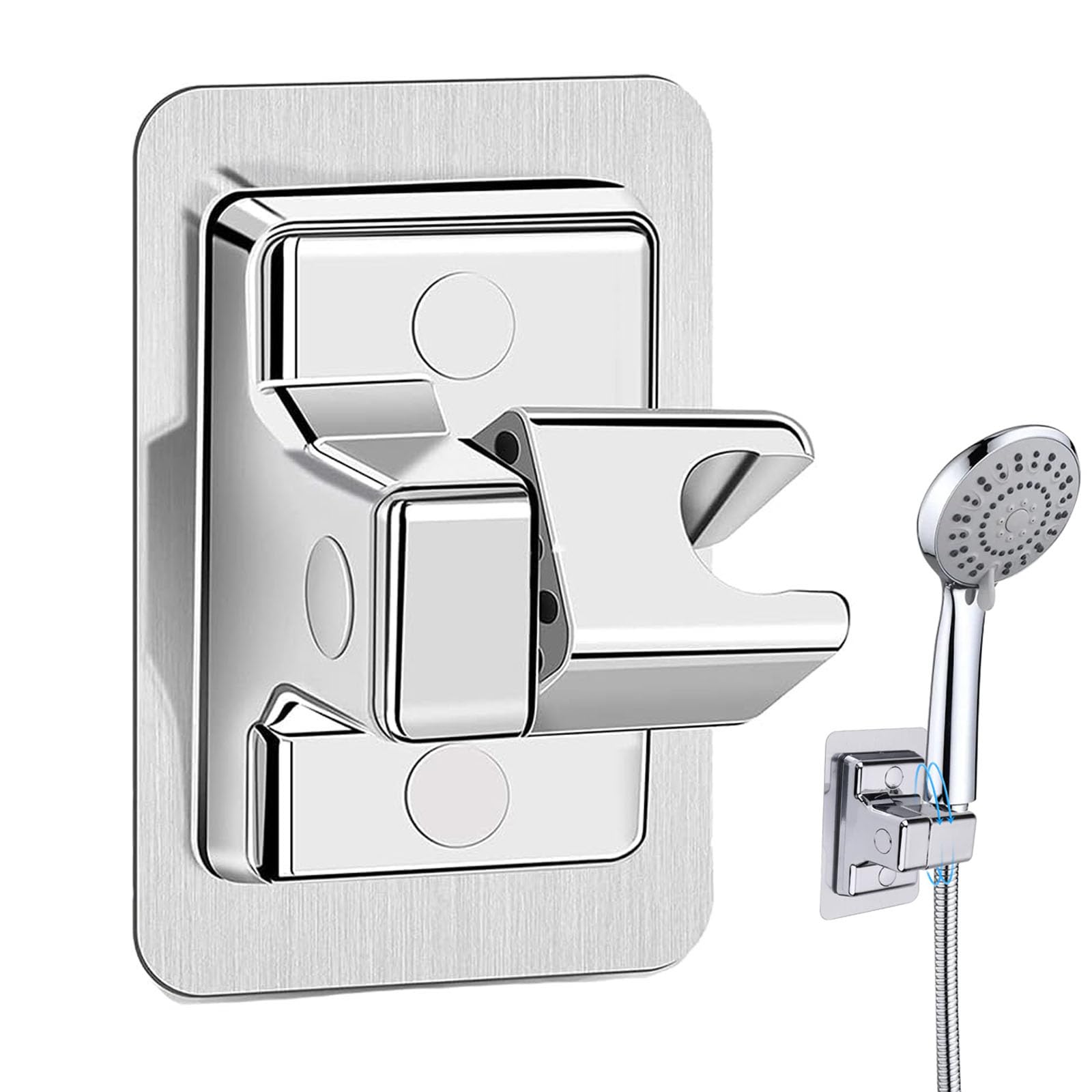 Shower Head Holder Replacement,360°Adjustable Angle Shower Holder Strong Paste Hand Shower Bracket No Drilling for Home Bathroom Hotel Silver