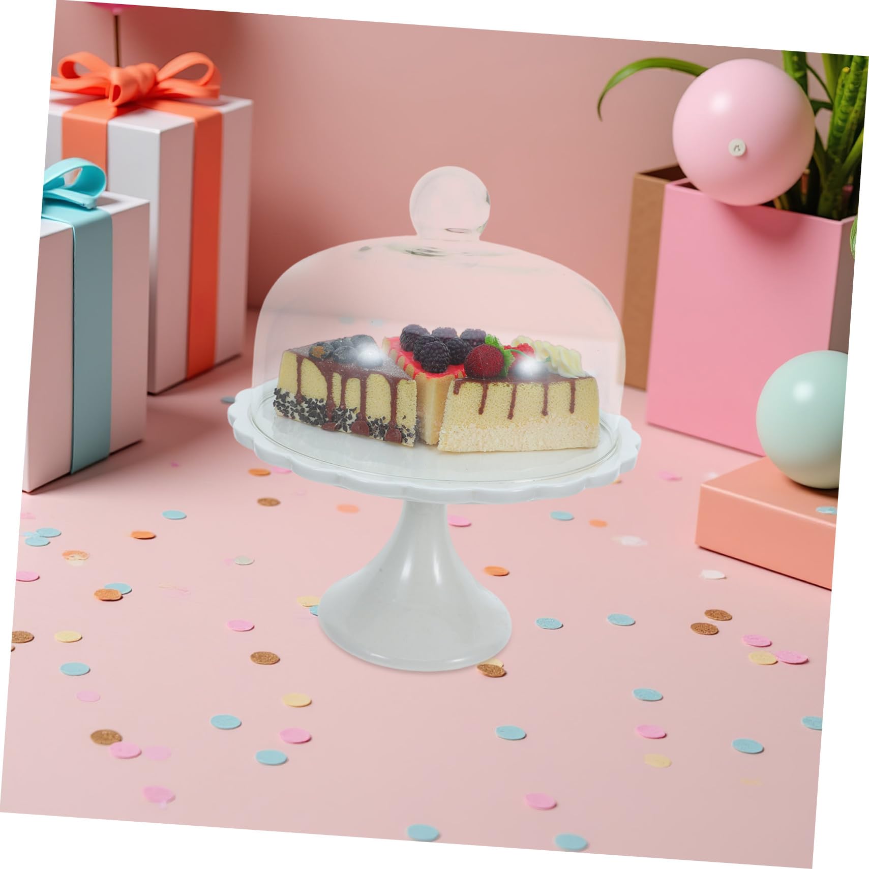 Vassoio da Portata in Ceramica Coperchio in Vetro Spesso, Piatto per Esposizione Torte Manico Arrotondato, Copertura Alimentare Antipolvere per Dessert e Snack, per Uso Domestico