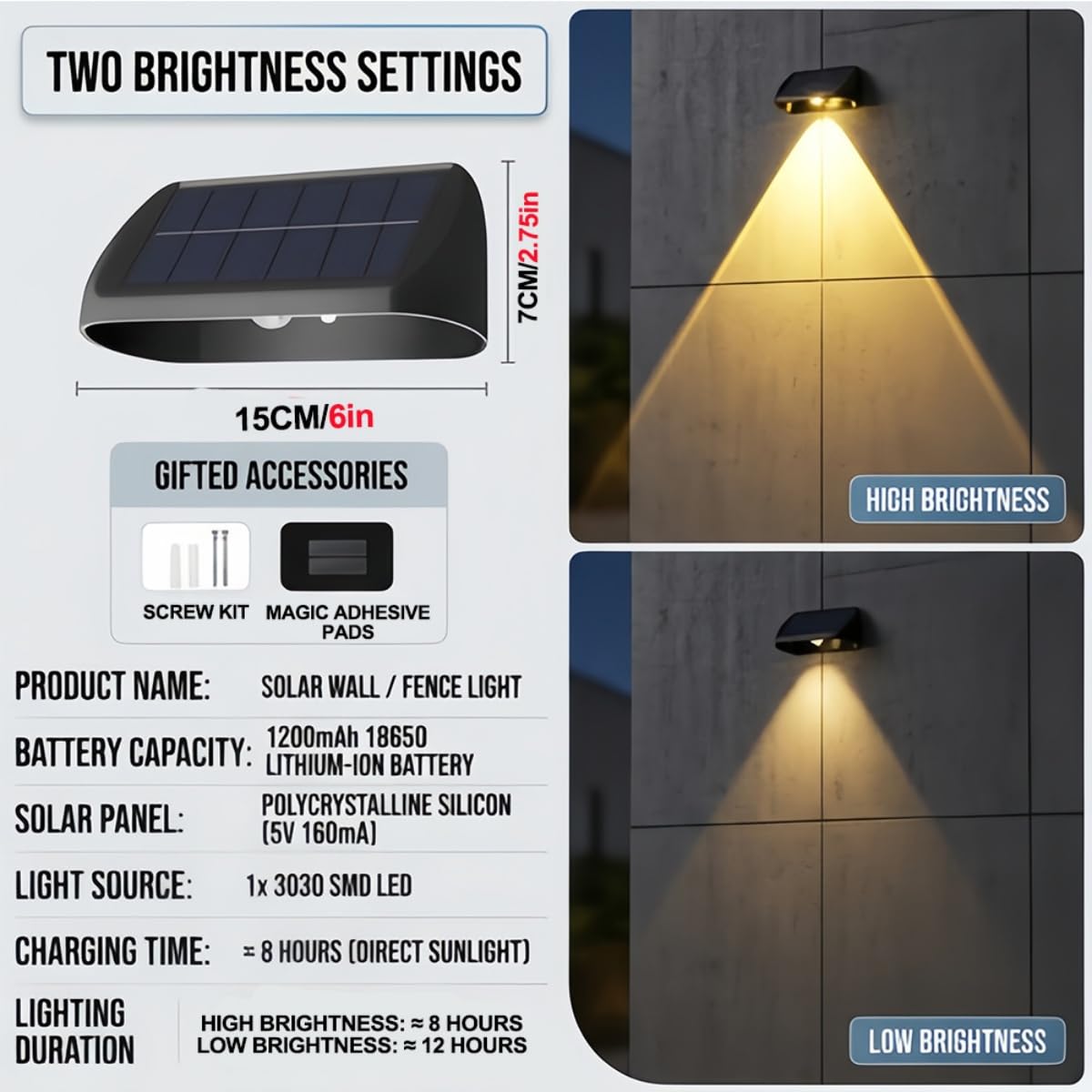 4 Pezzi Luce Solare led Esterno da Giardino, Lampada Solare da Esterno, IP55 Impermeabile Faretti, Applique da Parete, Segnapasso per Scale, Patio, Terrazzo, Vialetto (Bianco Caldo)