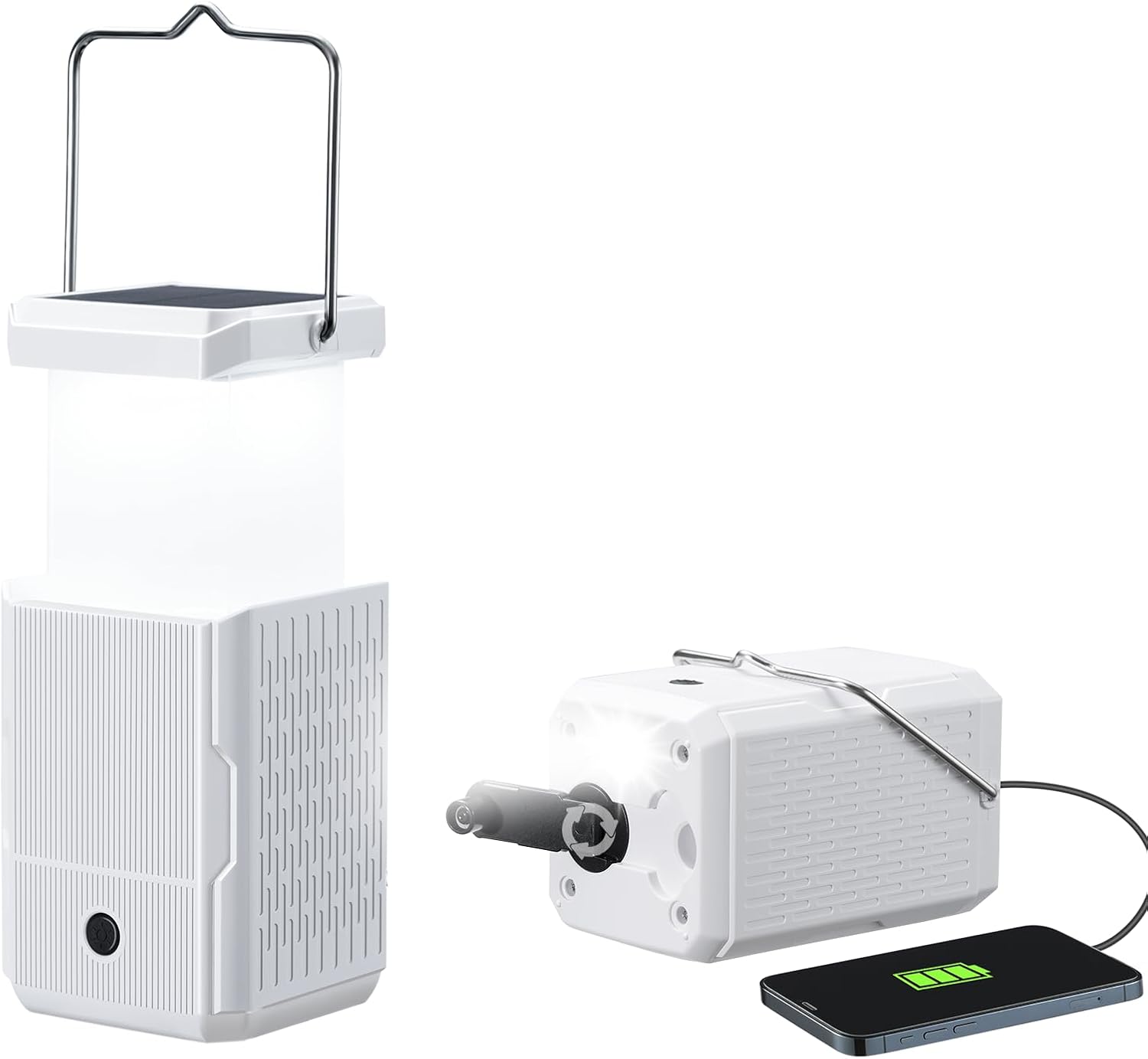 2 Pack Tenting Lantern Rechargeable, Hand Crank & Photo voltaic Tenting Lights with USB Output, Tent Lights for Tenting, Moveable Camp Lamp, Tenting Hurricane House Energy Failure Necessities (White, 2 Pack)