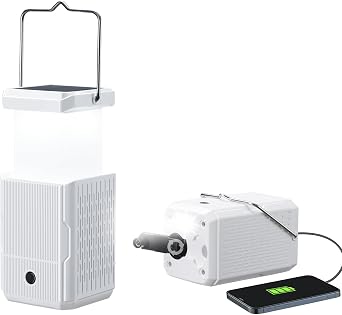2 Pack Camping Lantern Rechargeable, Hand Crank & Solar Camping Lights with USB Output, Tent Lights for Camping, Portable Camp Lamp, Camping Hurricane Home Power Failure Essentials White, 2 Pack