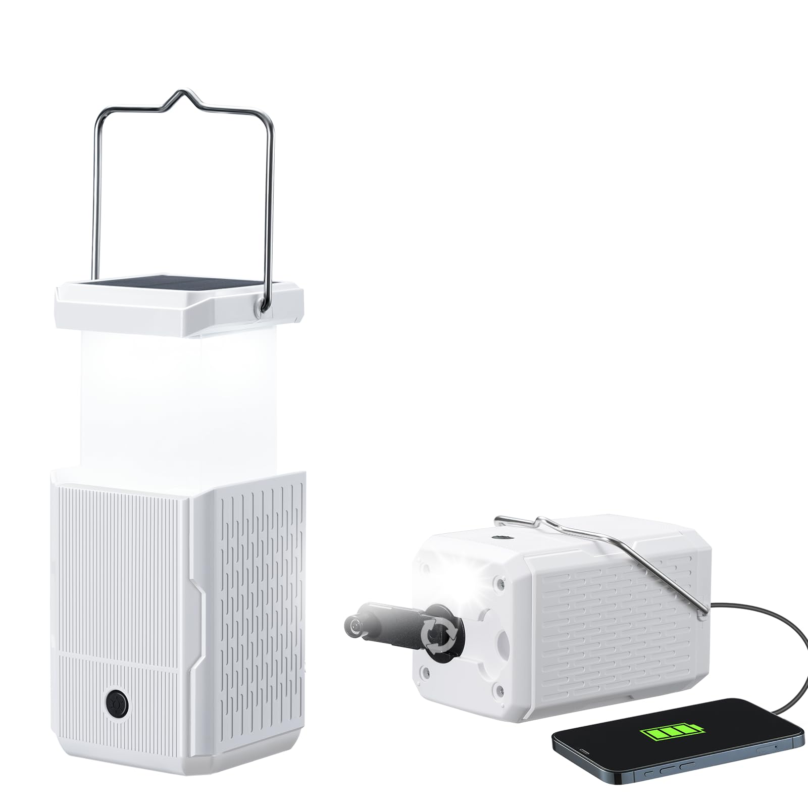 Linterna de camping recargable, manivela de mano y luces solares de camping con salida USB, luces de tienda para camping, lámpara de campamento portátil, esencial de fallo de energía para el hogar