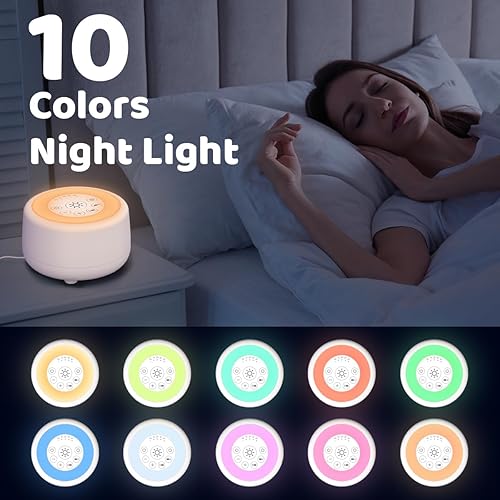 Miniatura 3 de Sleepbox Máquina de ruido blanco sonoro con 25 sonidos relajantes y 10 colores luz nocturna cálida 4 niveles de brillo 32 niveles de volumen 5
