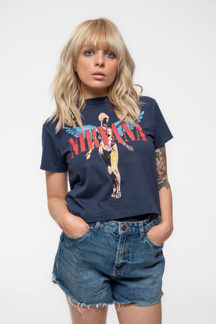 Rock Off officially licensed products Nirvana Crop Top T Shirt in Utero Angelic Band Logo Nuovo Ufficiale da Donna