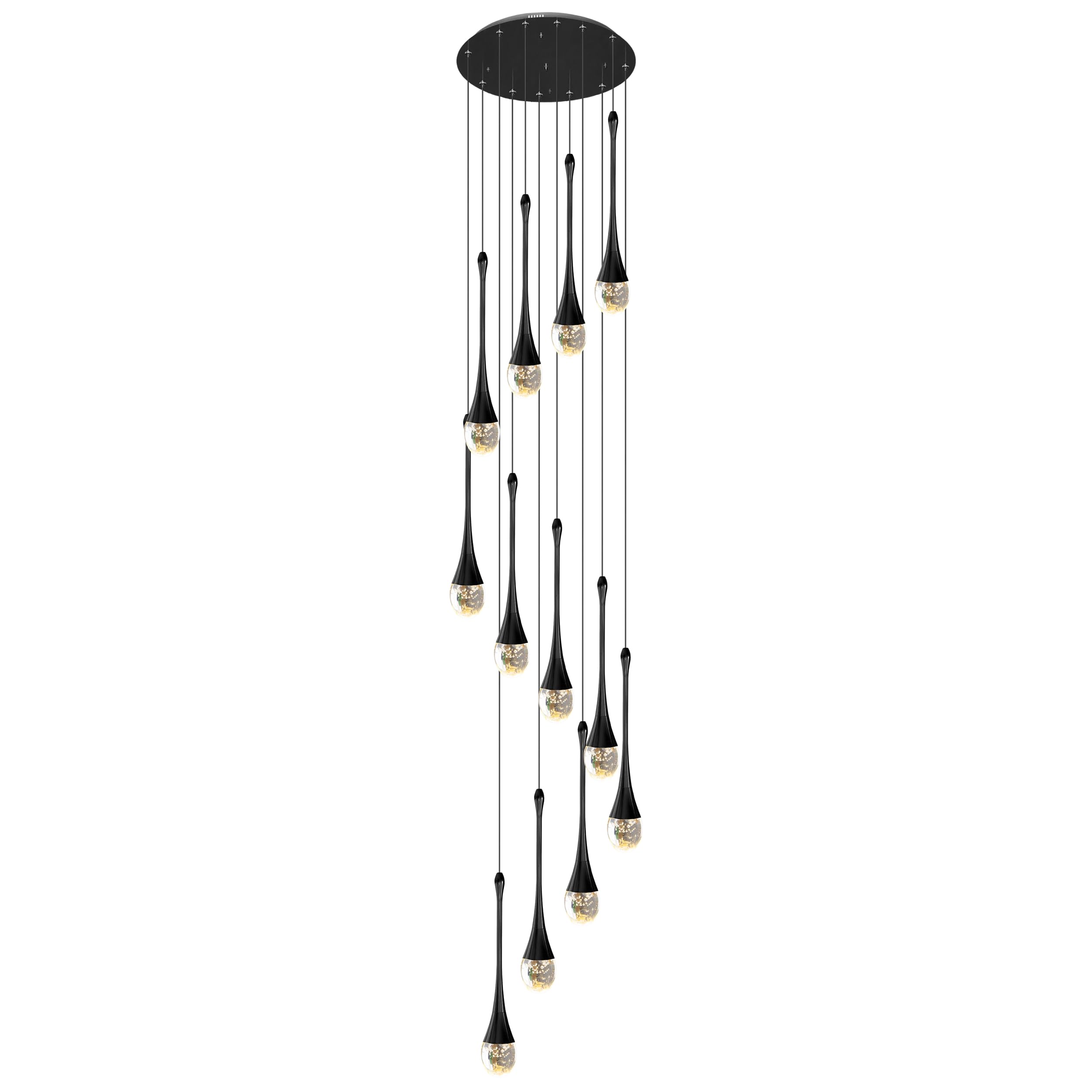FYZDLAOR 12-Light Crystal Chandeliers LED 3CCT Dimmable Raindrop Spiral Pendant Lights High Ceiling Dome Chandelier for Foyer Entryway Staircase Lighting Fixture