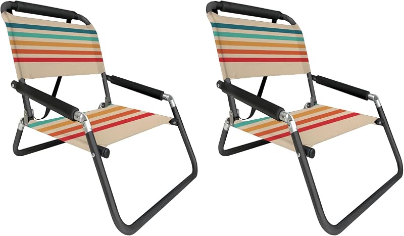 Neso Beach Chairs - Lightweight, Portable and Foldable Recliner Beach Chairs for Park, Camping and Outdoor Adventures - with Slip Pockets and Shoulder Strap - 2 Pack - Rainbow - XL