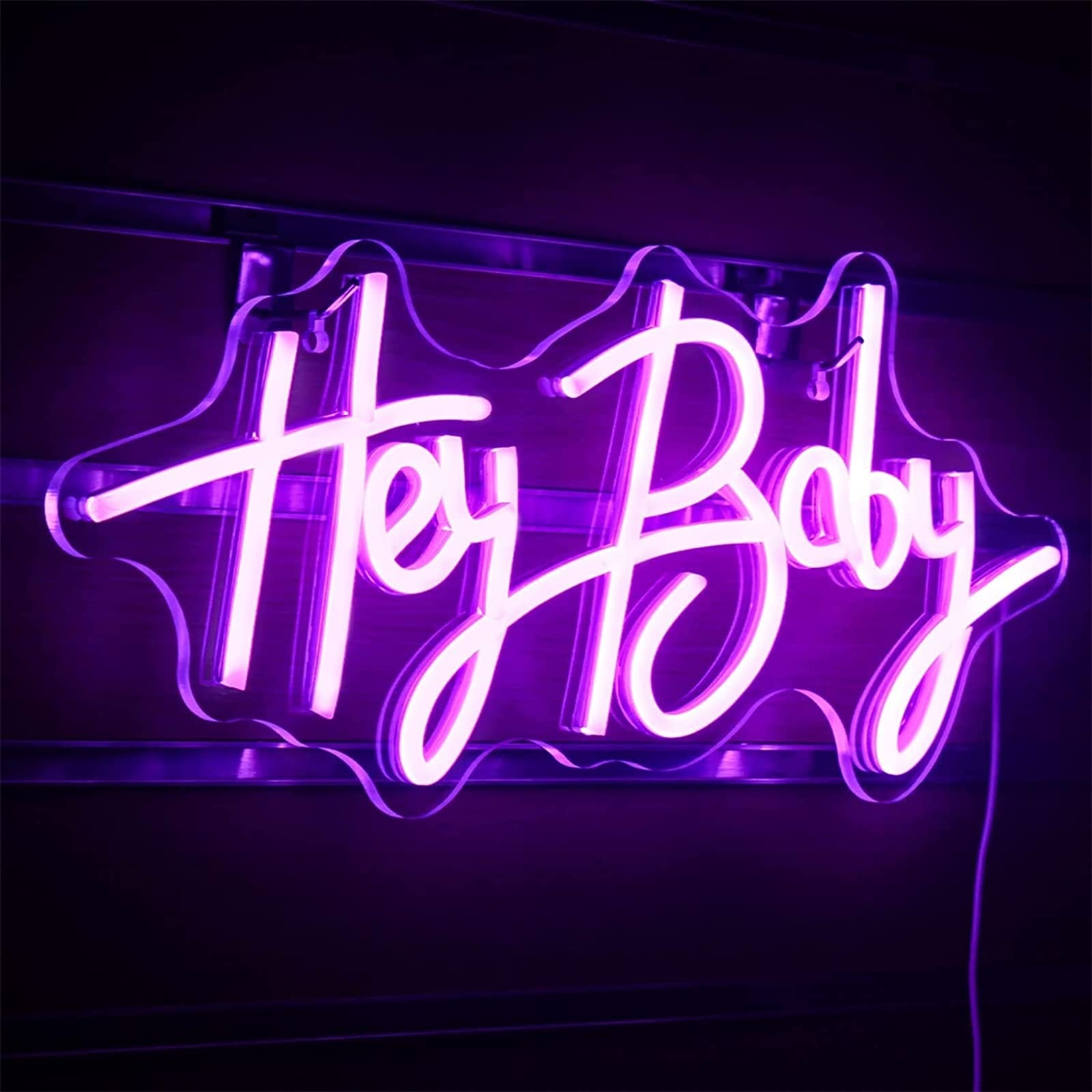 Hey Baby Letrero de neón Luz de Modelado LED Letrero de Letras Luminosas Panel de acrílico Luz Decorativa de neón, 43X19cm