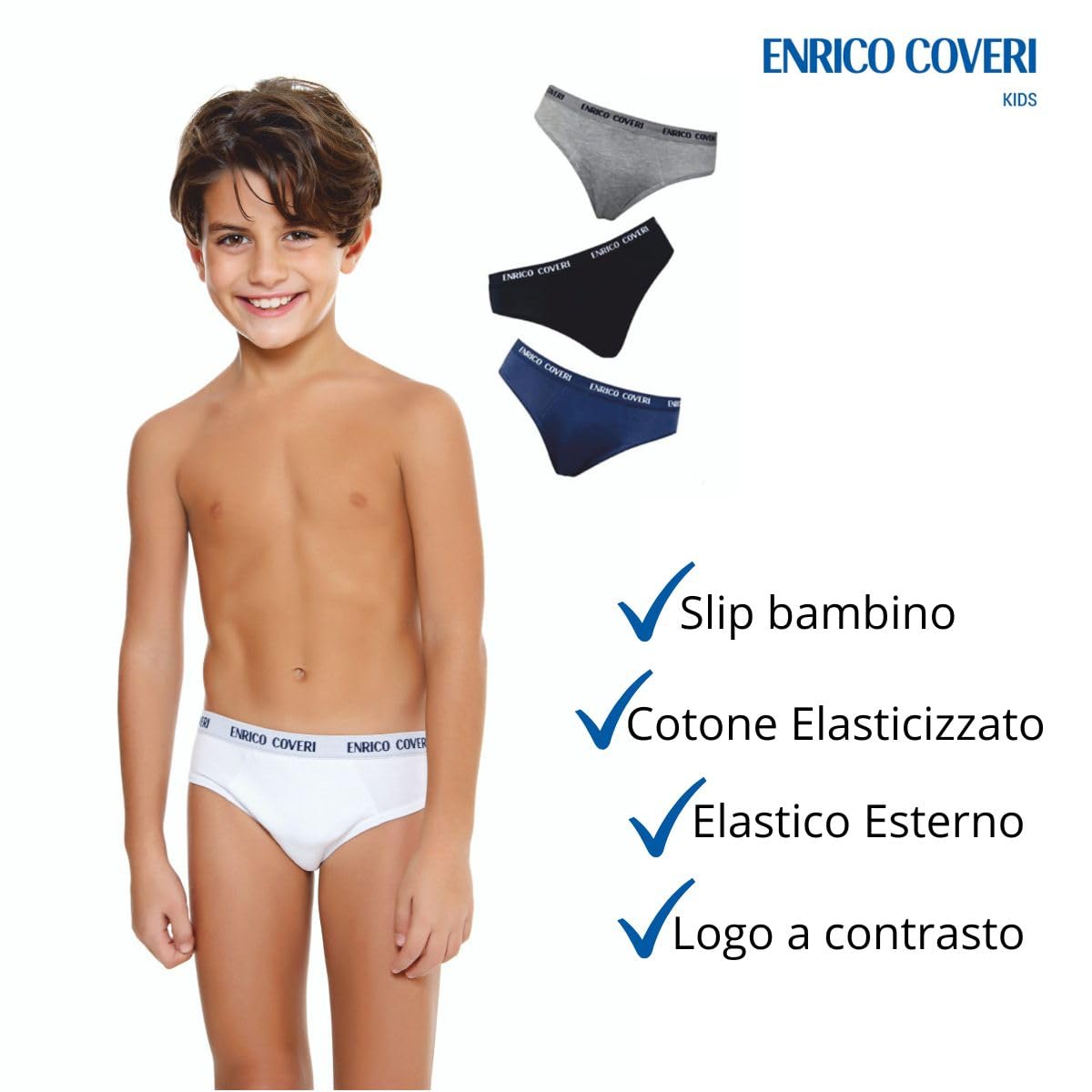 Enrico Coveri, (Pacco da 6 Slip Bambino e Ragazzo in Cotone Elasticizzato, Elastico Esterno, ES4000