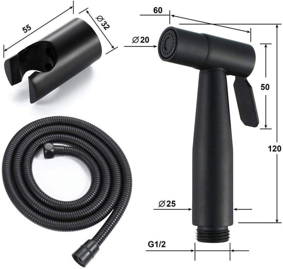 Shower Kit Bidet Shower tap into a Shower or Bidet - Black Toilet Spray Gun Set Stainless Steel Women's wash Faucet 1.5 Meter Stainless Steel Inlet Pipe
