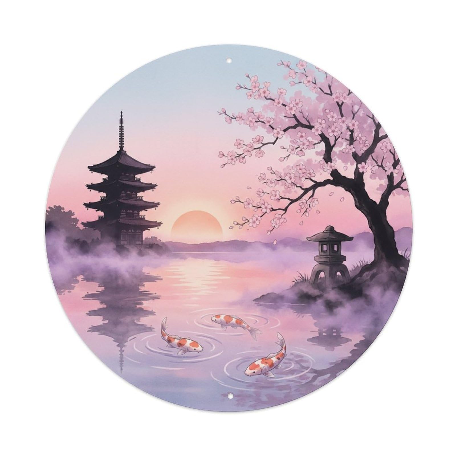 Metal Tin Sign Japanese Koi Fish Dawn Pink Horizon Soft