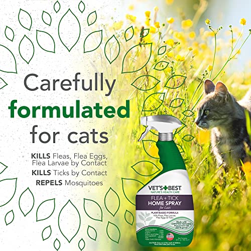 Vet's Best Flea And Tick Home Spray For Cats - Flea Treatment For Cats And Home - Plant-Based Formula - Certified Natural Oils - 32 Oz #TOP3
