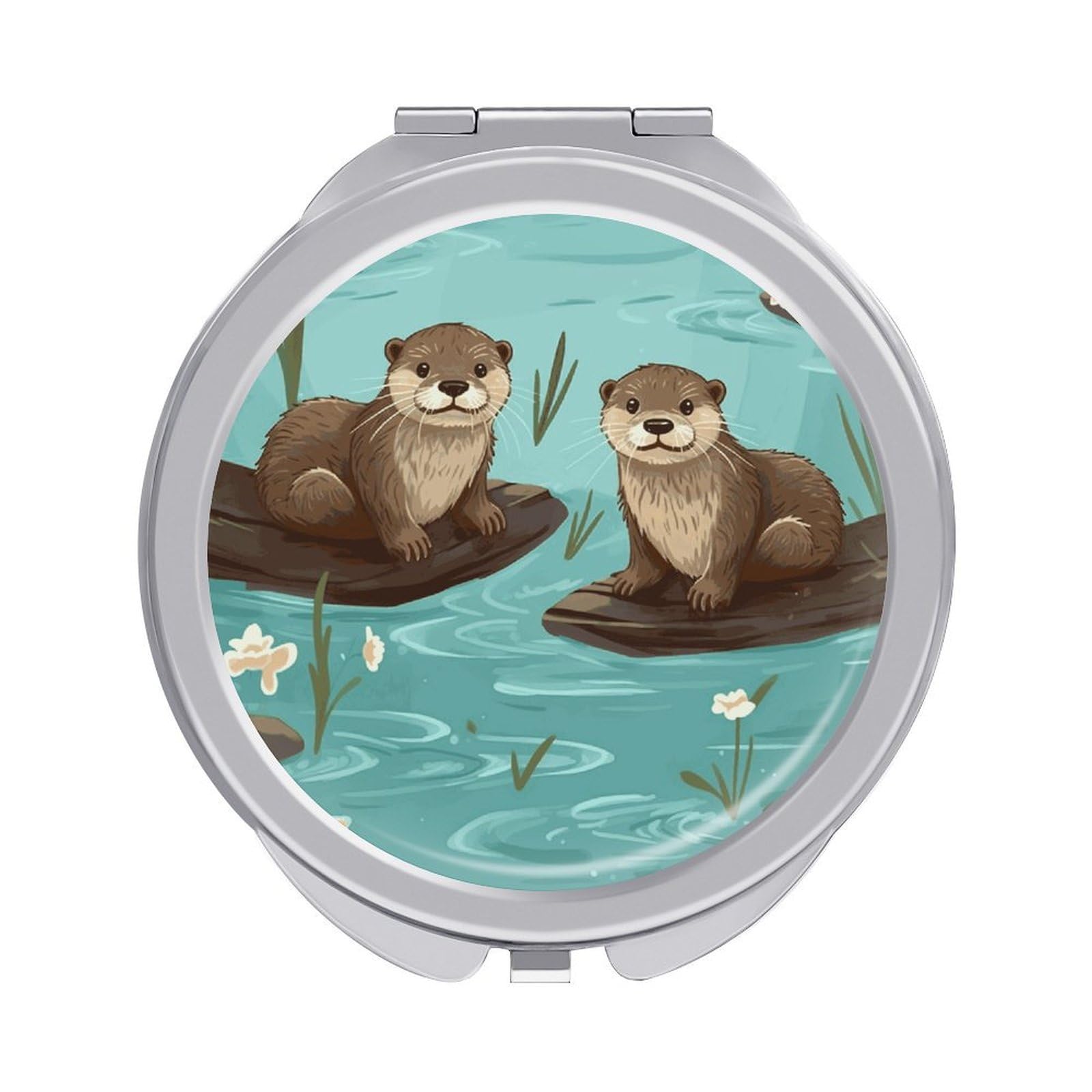 Fekiloot Style Otters Travel Makeup Mirror Handheld Compact Mirror Portable Pocket Mirror Double-Sided 1X/2X Magnifying For Handbag And Purses