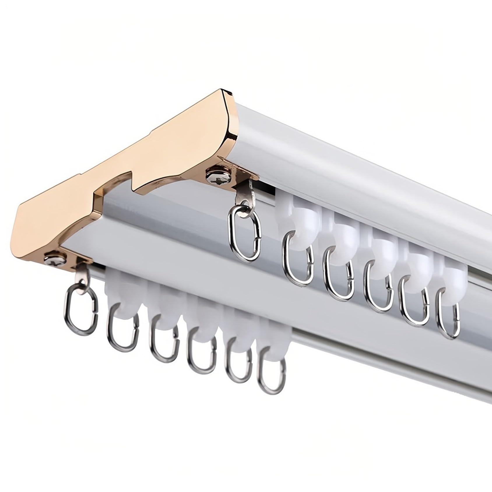 Sistema de riel deslizante de metal de doble fila con rodillos silenciosos para separadores de habitaciones de ventana, dormitorio y sala de estar, 18 pies/550 cm, montaje en techo blanco