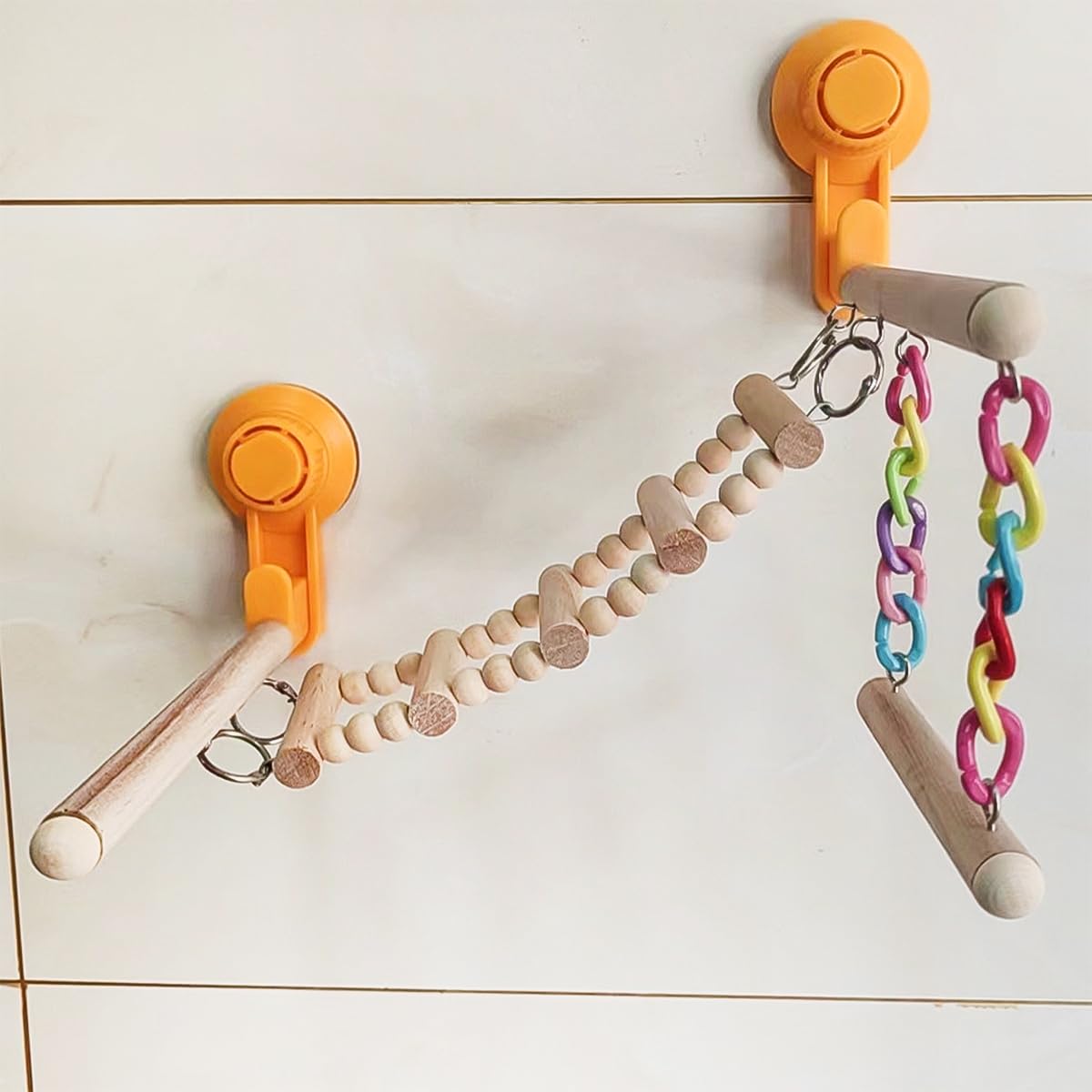 Percha de Madera con Ventosa para Ventana y Ducha, Centro de Actividades portátil, Soporte de Juego para Loros, periquitos y pájaros pequeños