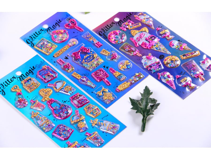Image of Glitter Magic 3D Puffy Stickers Set for Kids & Teens - Candy, Ice Cream, Stars & Cute Quotes Stickers for Journals, Scrapbooking, School Projects & DIY Crafts