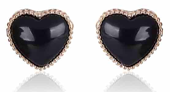 Shining Diva Fashion Black Heart Stud Earrings for Women and
