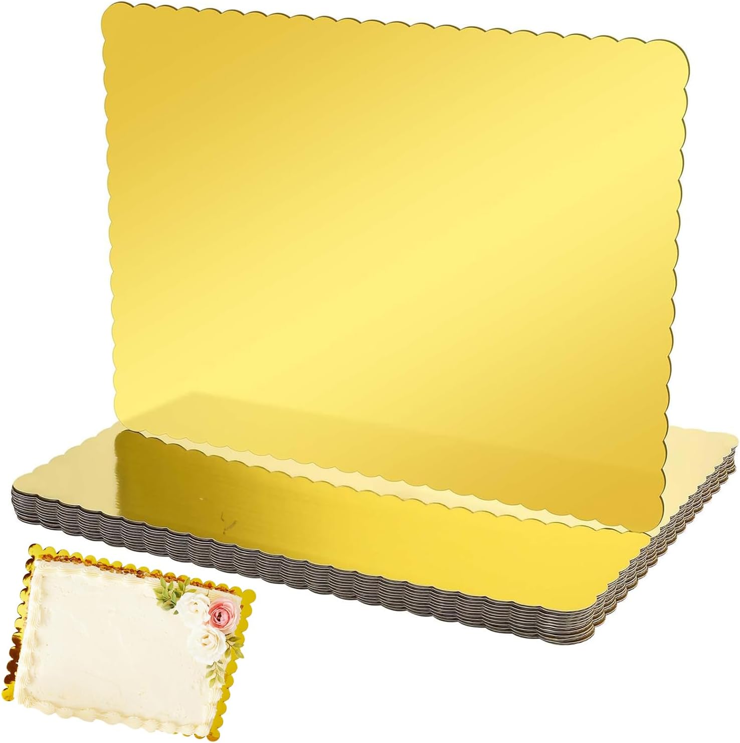 Large Cake Boards 12 Psc 19.7 * 15.8 Inch Greaseproof Rectangle Cake Boards Foil Rectangle Cake Boards Sturdy Full Sheet Cake Board Corrugated Cake Boards Dessert Base for Desserts Display (Gold