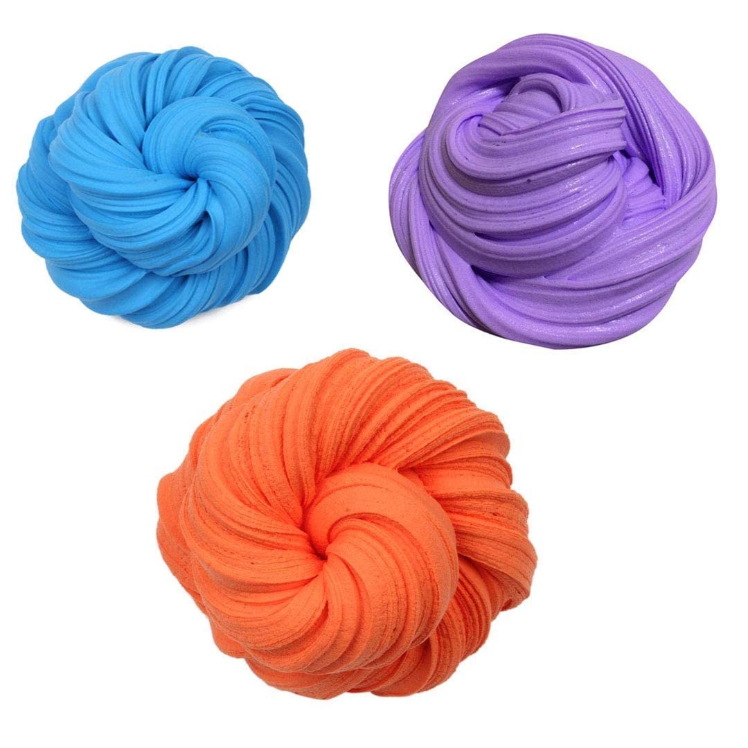 JULIANA Glittery Fluffy Stretchy Soft Butter Slimes and Non-Sticky, Stress Relief Toy Scented Putty Sludge Toy for Girls and Boys (Blue, Pur, Orange)