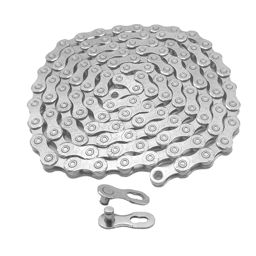 10-krotny łańcuch rowerowy, 1/2 x 11/128 cala, 116 ogniw, z 10-krotnym łącznikiem łańcucha rowerowego (srebrny)