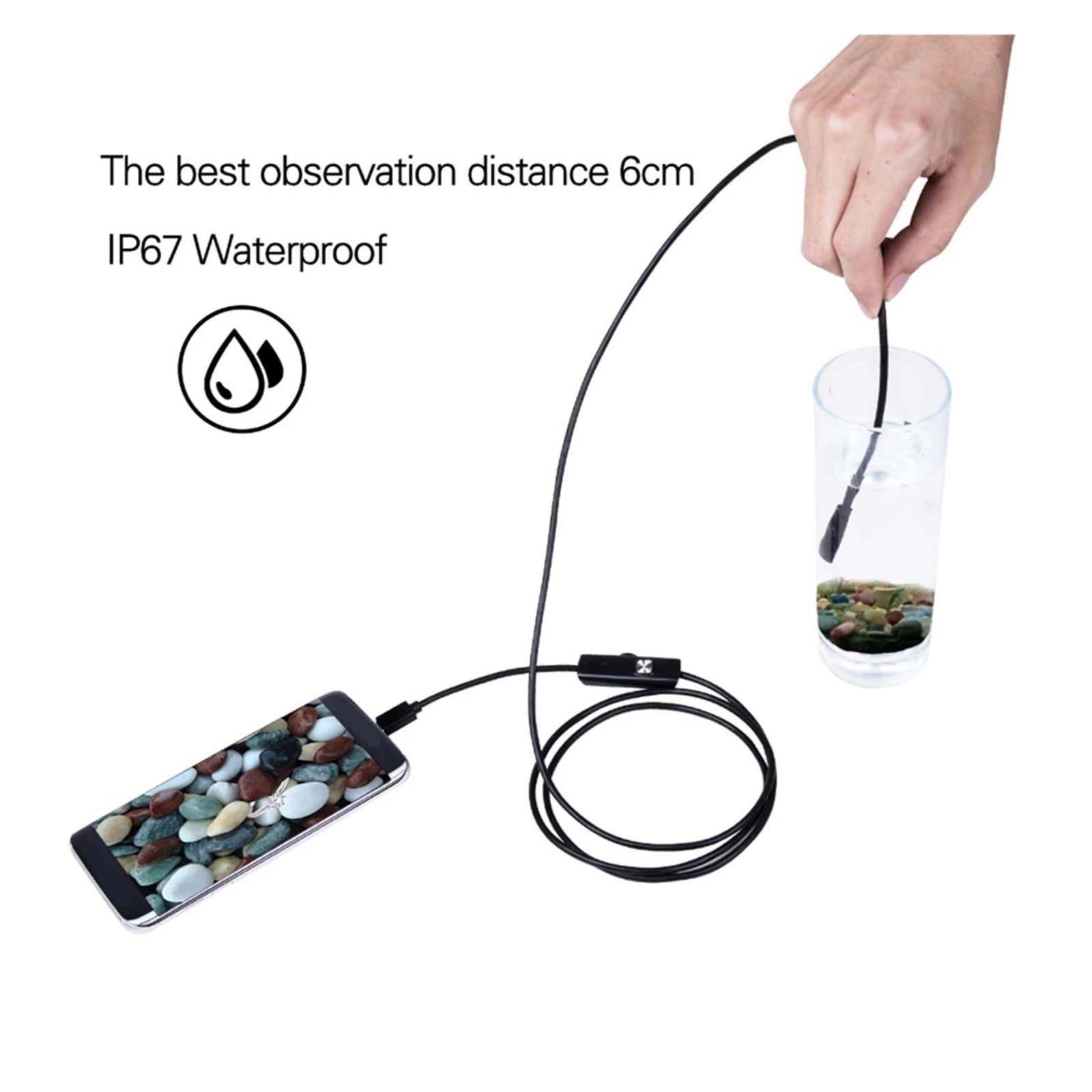 Industrielle Endoskopkamera 7 mm, IP67 wasserdicht, Inspektions-Boreskop, 6 LEDs, verstellbar, Kfz-Anschluss, USB Typ-C, Micro-USB