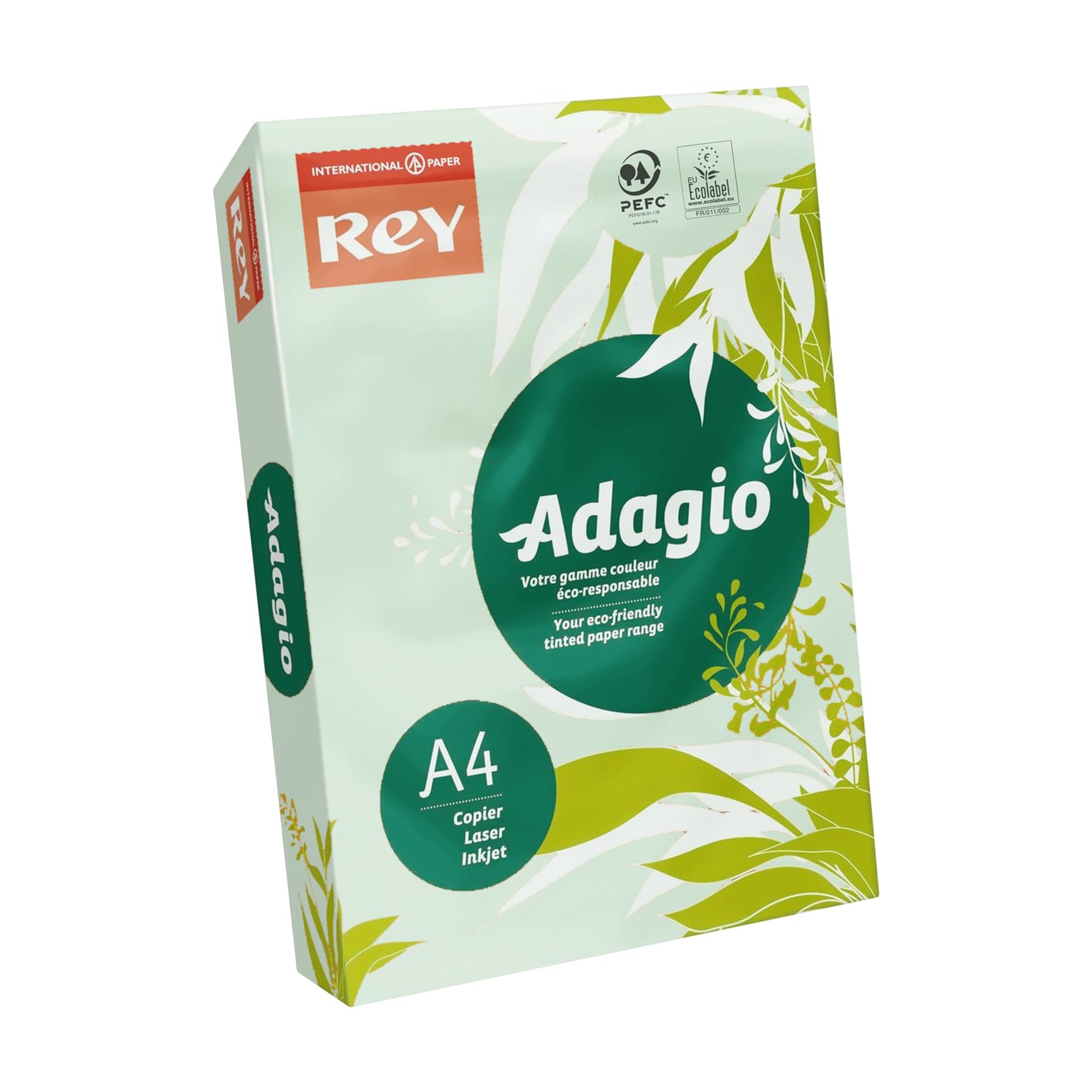 Rey Adagio A4 80 g/m² Fogli di carta per stampanti laser / a getto d'inchiostro e fotocopiatrici, Verde, Confezione 500 fogli