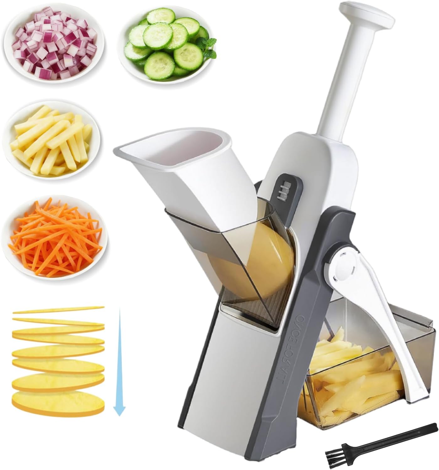 Safe Mandoline Slicer for Kitchen, Potato Slicer for Chips, Vegetable Chopper Fruit Cutter Strips Julienne Dicer, Thickness Adjustable 0.1-8 mm, Versatile Faster Slice Artifact (Gray)