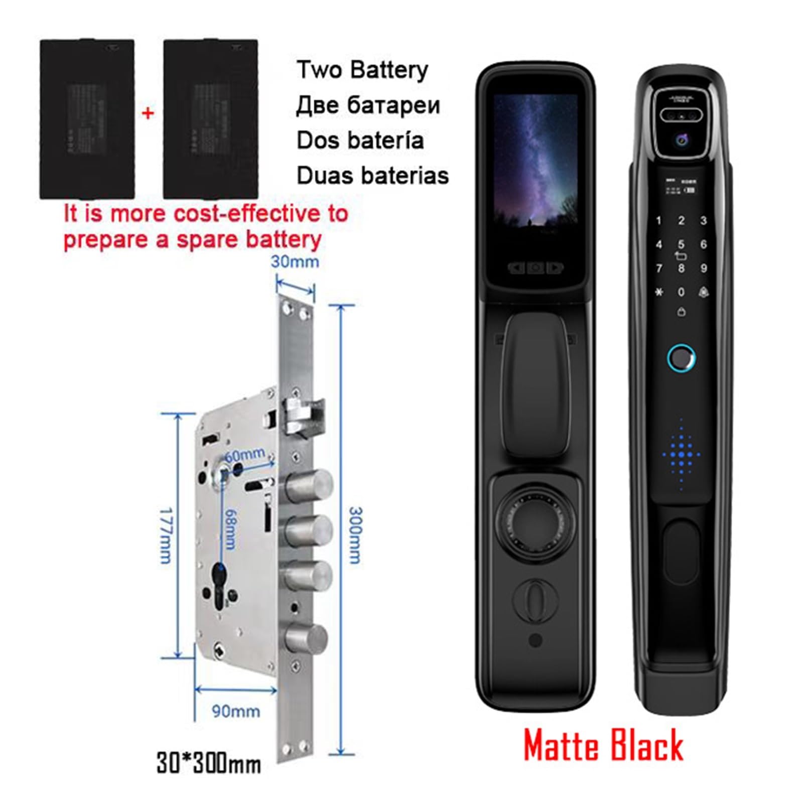 Serrure de Porte Intelligente, Application WiFi Tuya, Reconnaissance(Matte Black D 30300)