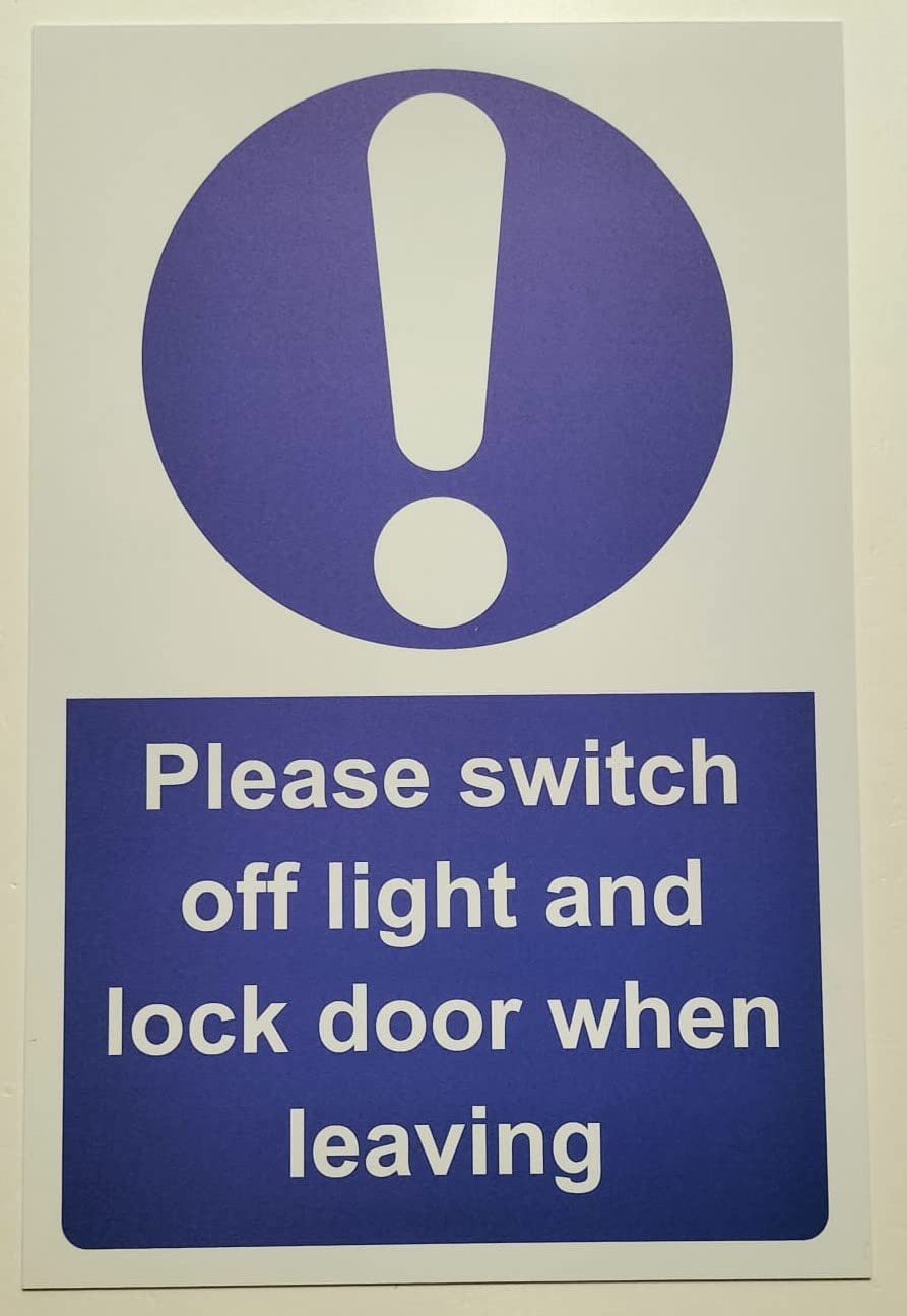 Please Switch Off Light and Lock Door When Leaving Safety Sign - Self Adhesive Sticker (100mm x 150mm)