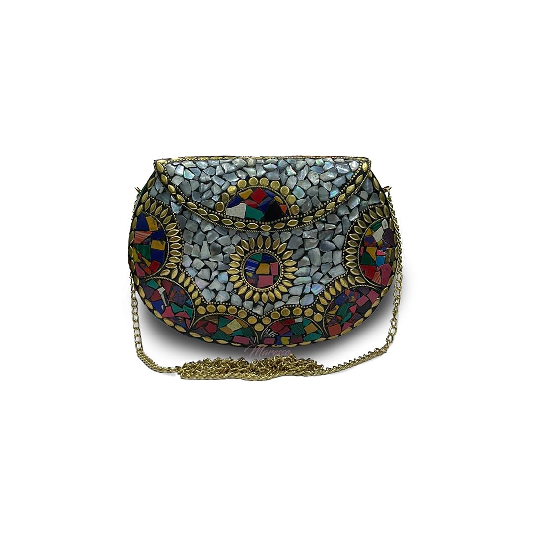 Ayashilp Bridal Womens Antique Brass Purse Ethnic Handmade Metal Clutch Bag (Color: Silver) (Multicolor) (B0CKTVX5J3) Amazon Price History, Amazon Price Tracker