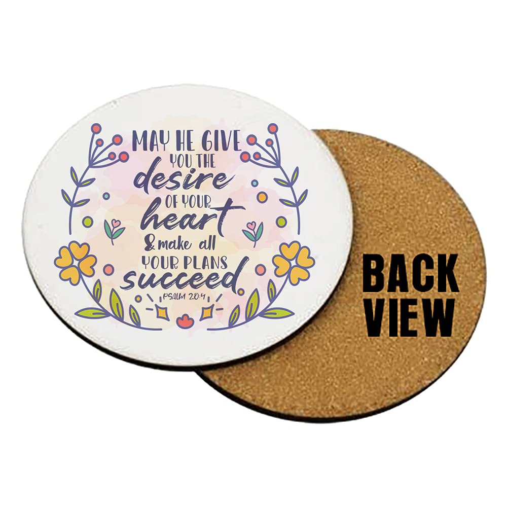 May He Give You the Desires of Your Heart Bible Verse/Quote Faith in God Present for Men/Women, Thanks Giving, Birthday Present Tableware, Coffee/Tea/Drink Coaster. (Round Shaped Coaster)