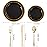 WDF 125Pieces Black Plates Disposable with Gold Rim & Disposable Gold Plastic Silverware for Halloween - 50 Graduation Plates - 25 Forks, 25 Knives, 25 Spoons