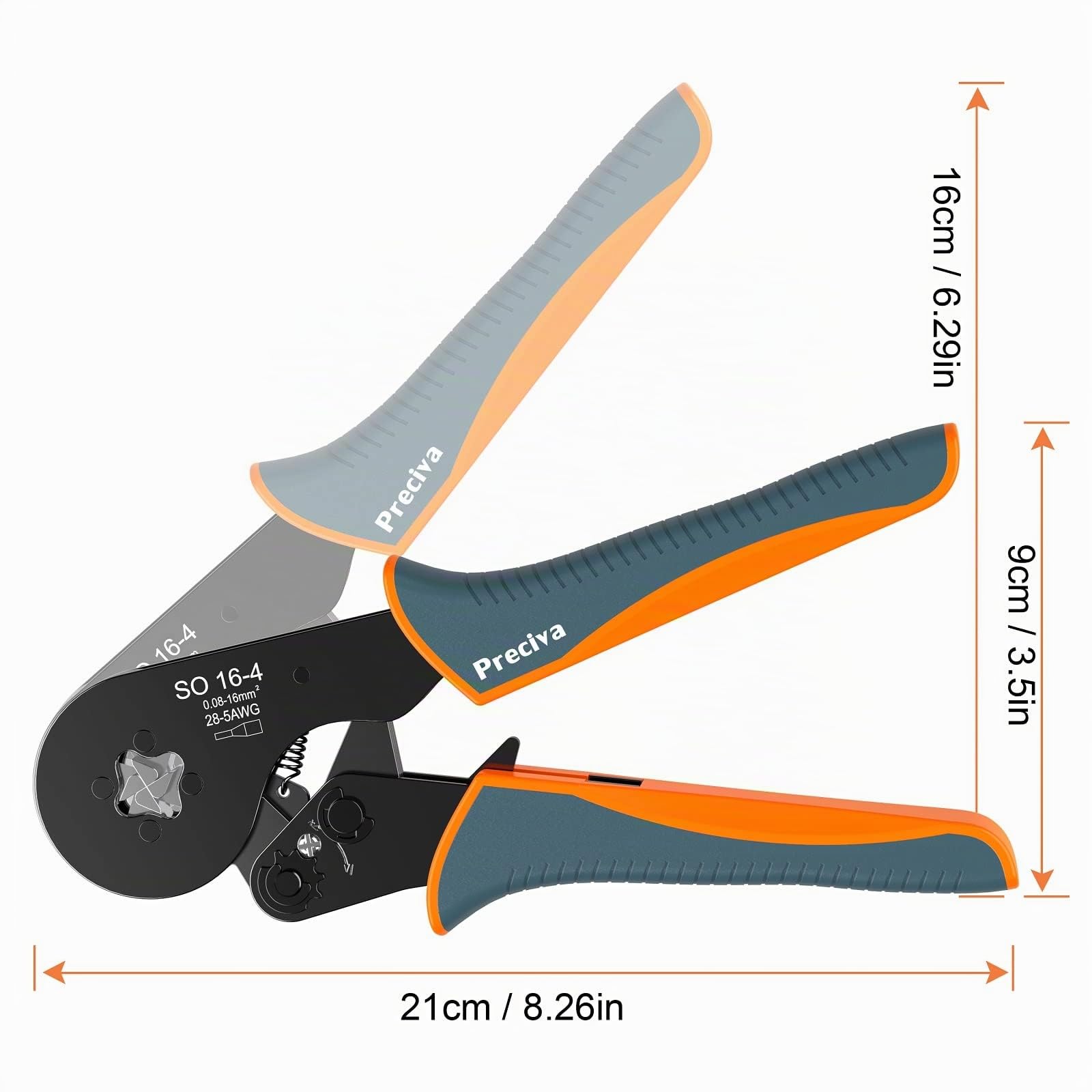 Pinza Crimpatrice Capicorda,Preciva Pinza per Terminali a Ghiera,Strumenti di Crimpatura Pinza a Quattro Lati per Cavi a Cricchetto Autoregolabile per Crimpare 0,08-16 mm²