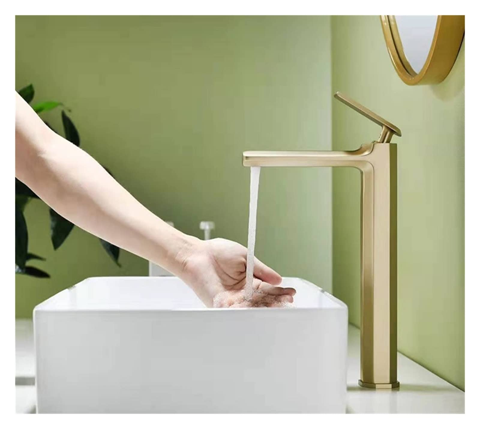 Mitigeur lavabo or brossé monotrou haut pour vasque de salle de bain