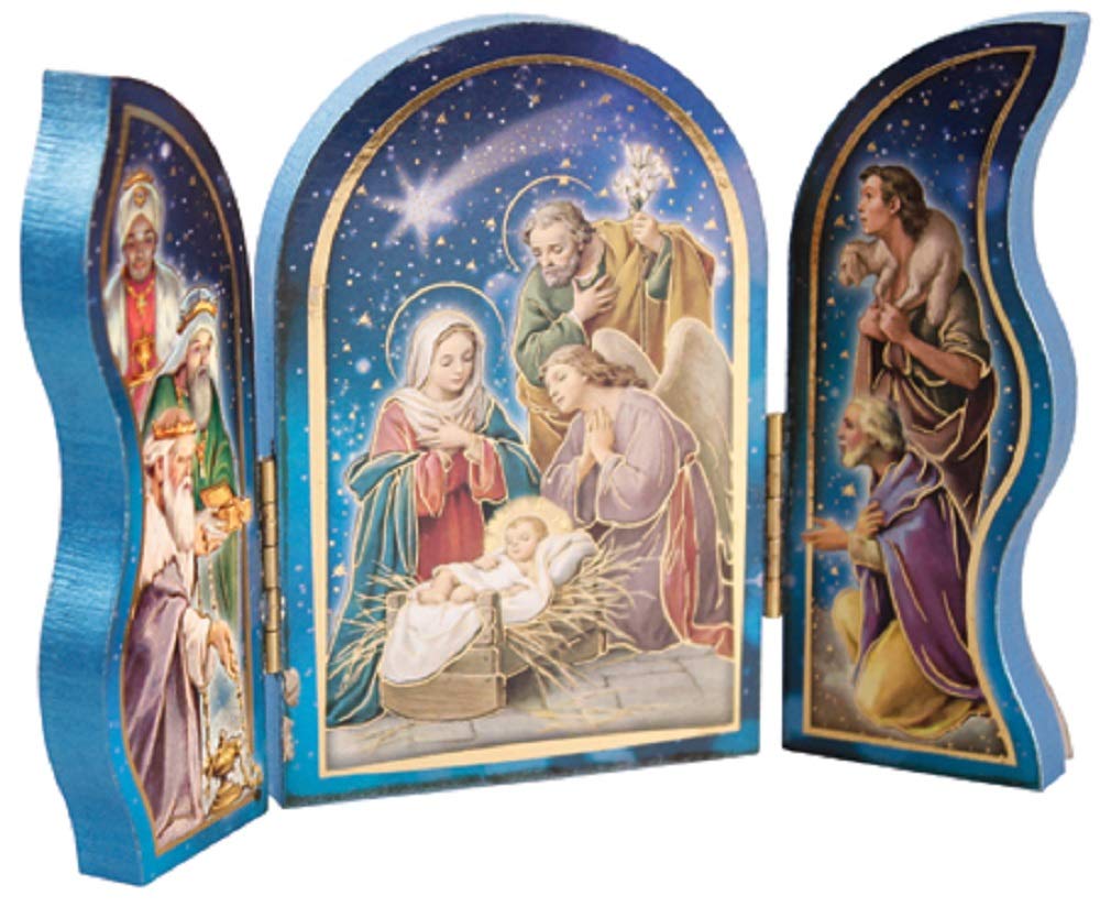 The Healing Corner Men's Multicolor Christmas Nativity Triptych Holy Family Jesus In A Manger Wise & Xmas Angel