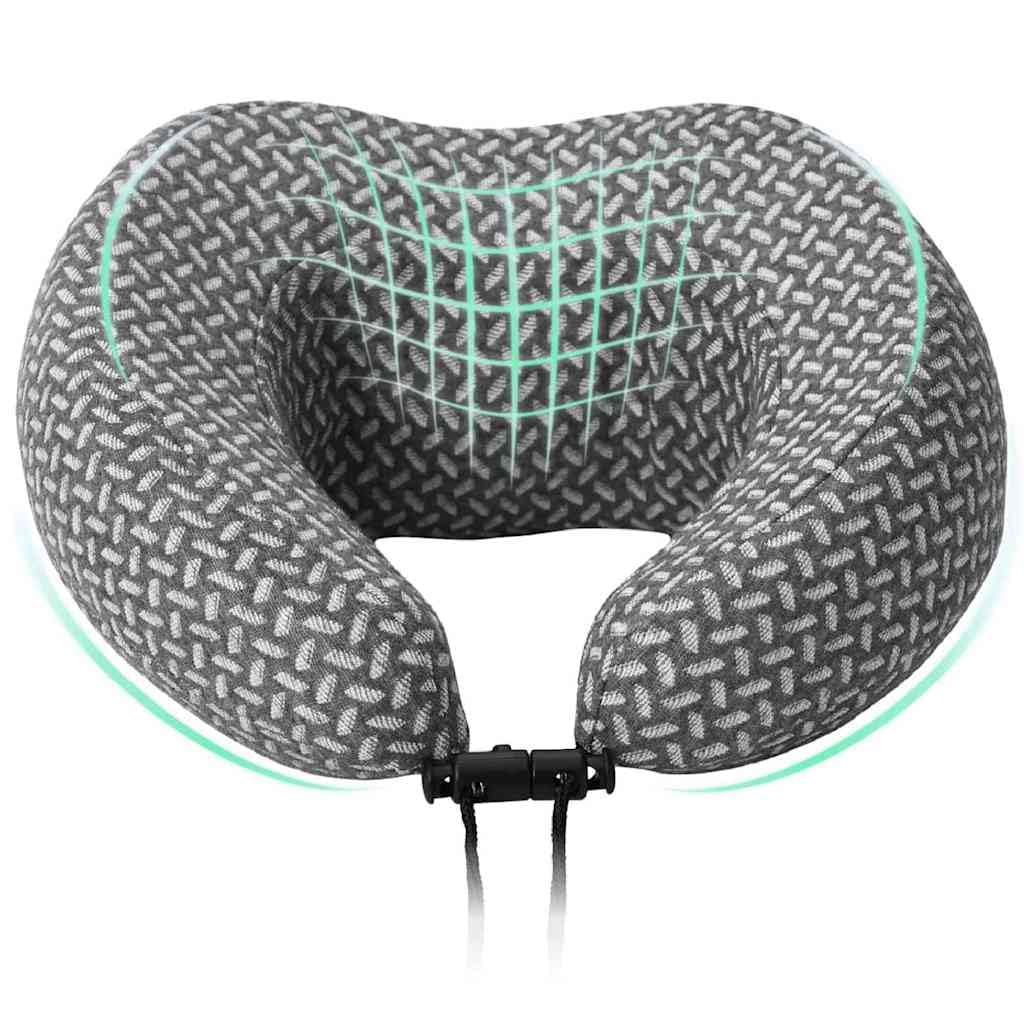 Cuscino da viaggio per il collo, grigio, con memory foam, ergonomico, 30 x 28 x 14 cm, poliestere, con borsa per il trasporto, per viaggi, campeggio, comfort durante il sonno e supporto per il collo