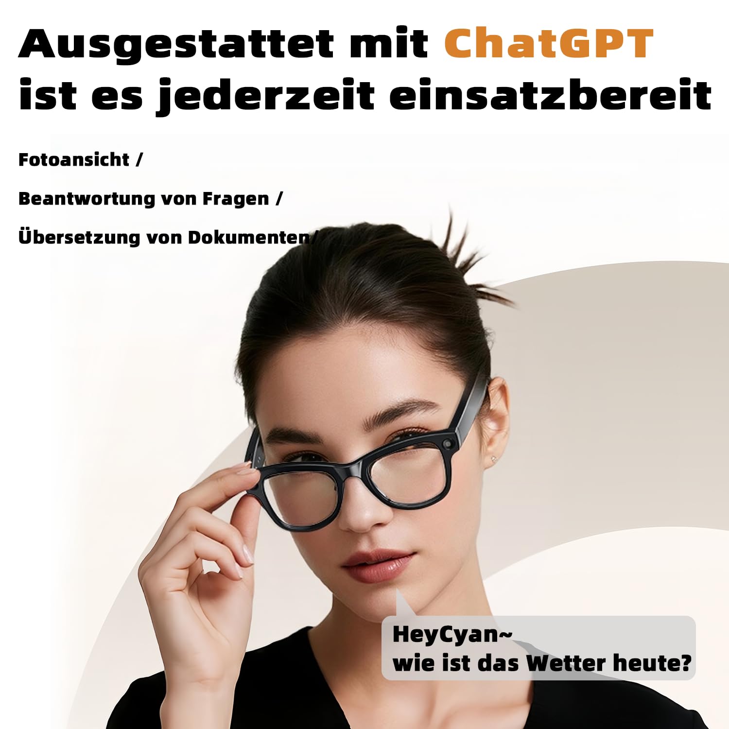 Smart AI Glasses mit 4K HD Kamera, 8MP Bildstabilisierung, Videoaufzeichnung, Offene Kopfhörer, AI-Bilderkennung Simultanübersetzung/GPT-Linsenerkennung und 3600-mAh-Akkufach