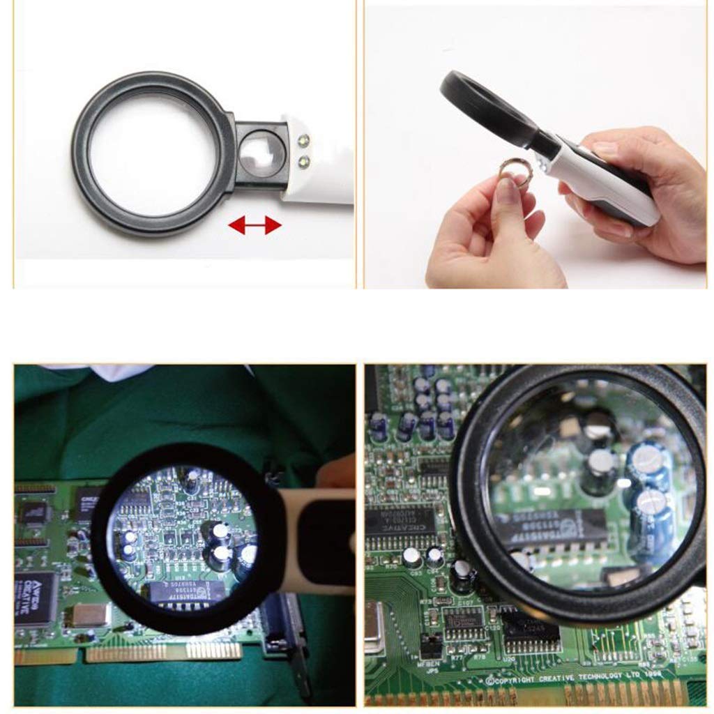 Lupa de Mano iluminada 3,5X 20x para Leer Libros Lupa telescópica Doble tasa Led portátil de Vidrio de Mano