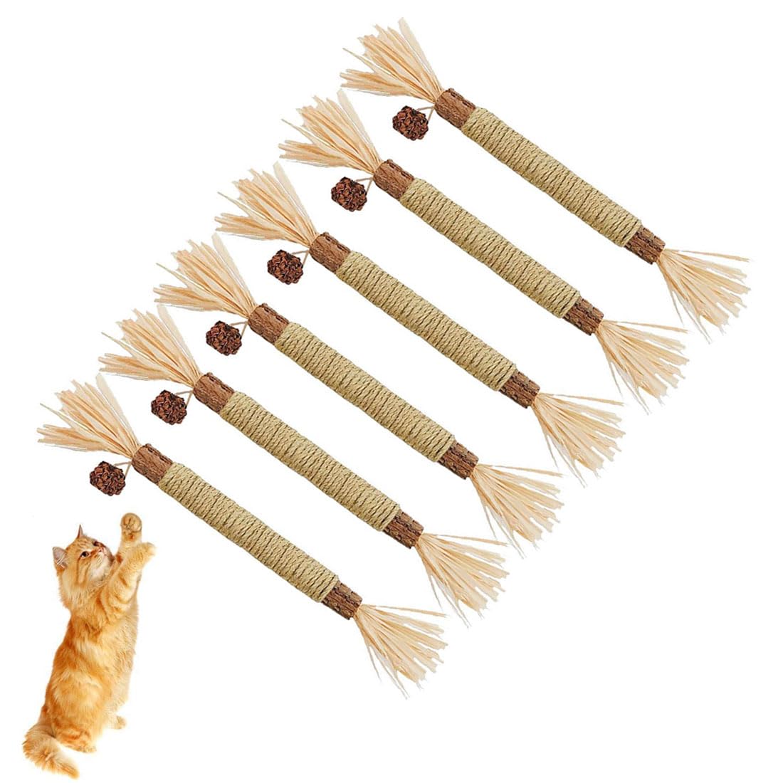KGDUYC Catnip Sticks - 6Pcs Cat Sticks Matatabi Chewing Sticks Juguete Interactivo para gatos, Catnip Sticks Silvervine Sticks para el Cuidado Dental del Gato y contra el Mal Aliento