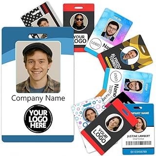 Custom Employee ID Badge Card, Double Sided Print with Name, Photo, Logo, Barcode - Personalized Photo ID Card for Work, Office, Volunteer - Vertical