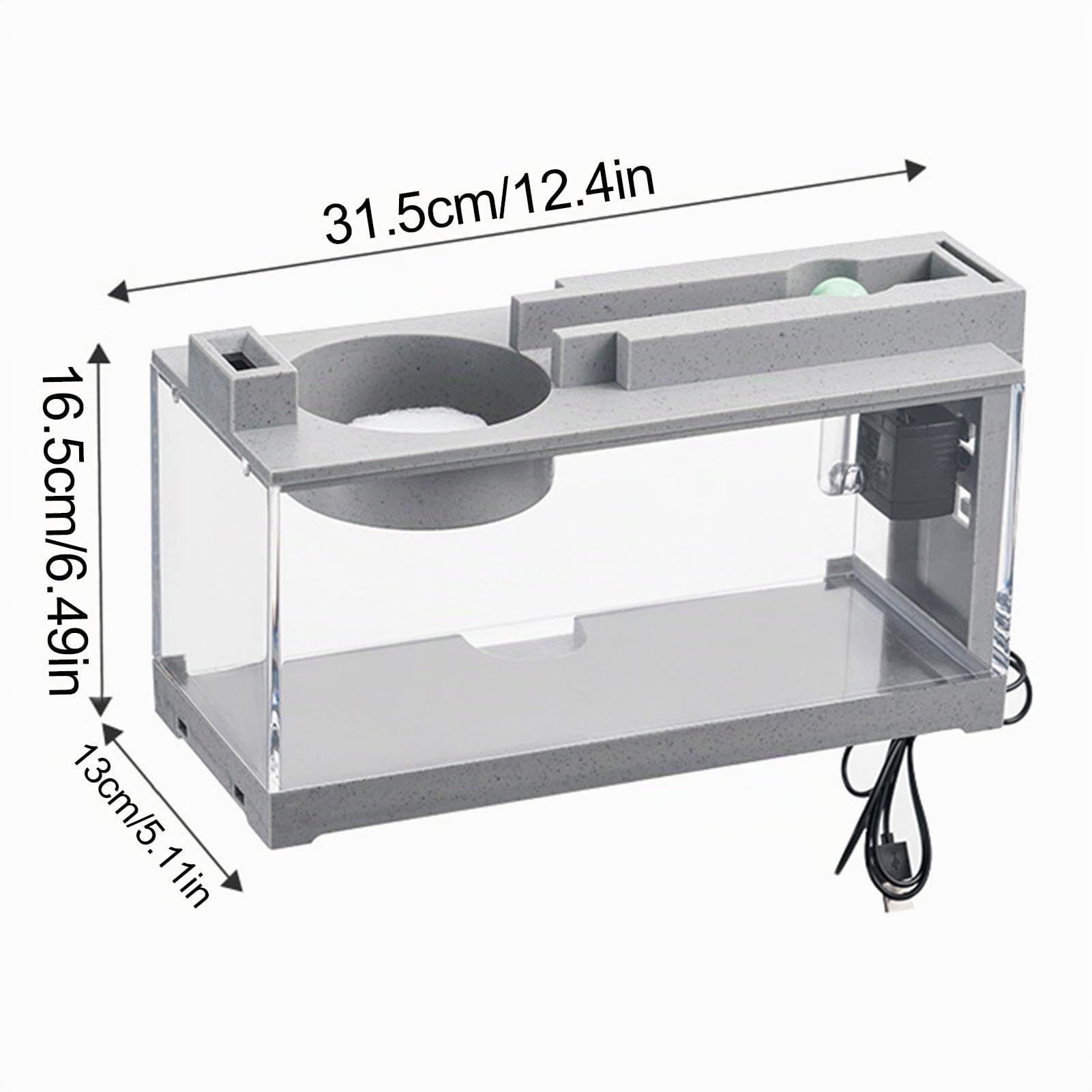 Petit Aquarium Carré Complet, Muet Aquarium avec Pompe À Eau Filtrante Et Lumière USB Transparent, pour Poisson Betta, Crevette, Poisson Rouge et Poissons Tropicaux