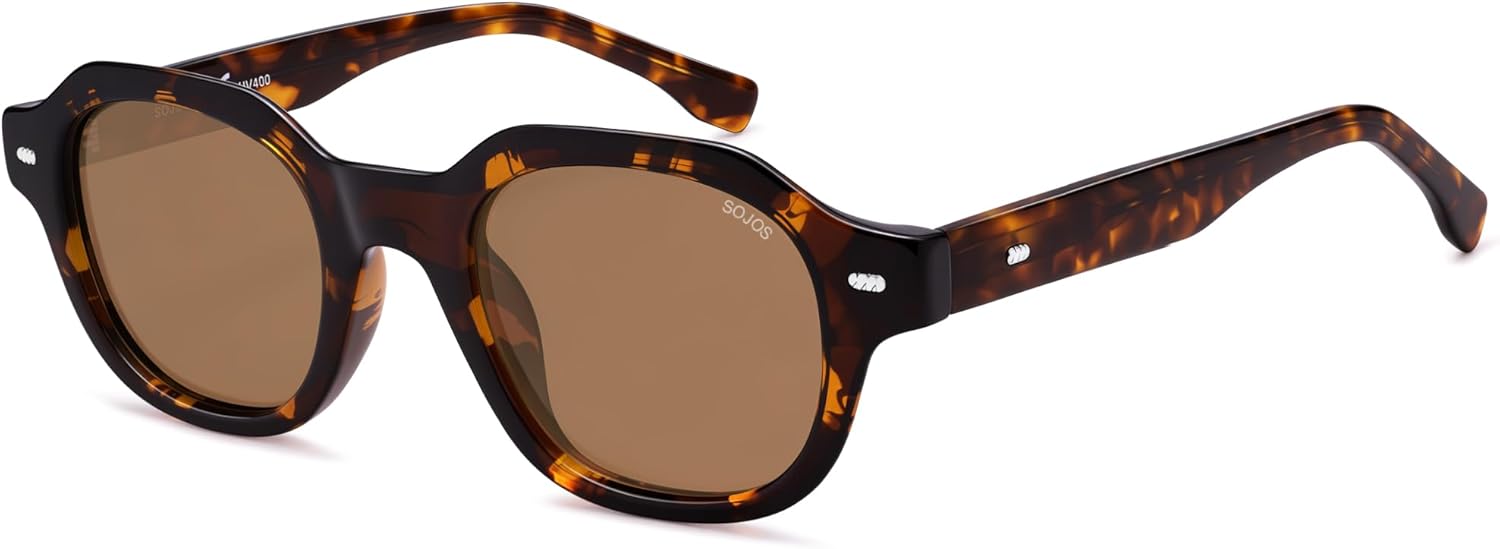 SOJOS Retro Polygon Round Polarized Sunglasses for Men Women,Vintage Italian Acetetace Frame Hand Made Style SJ2667