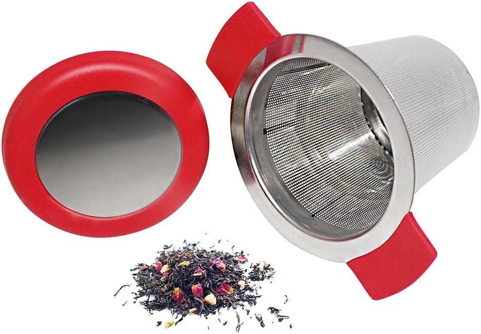 18/8 Stainless Steel Tea Infuser with Large Capacity & Perfect Size Double Handles, SourceTon Loose Leaf Tea Mesh Strainer for Hanging on Teapots, Mugs, Cups to Steep Tea with Lid, Pack of 2 sets