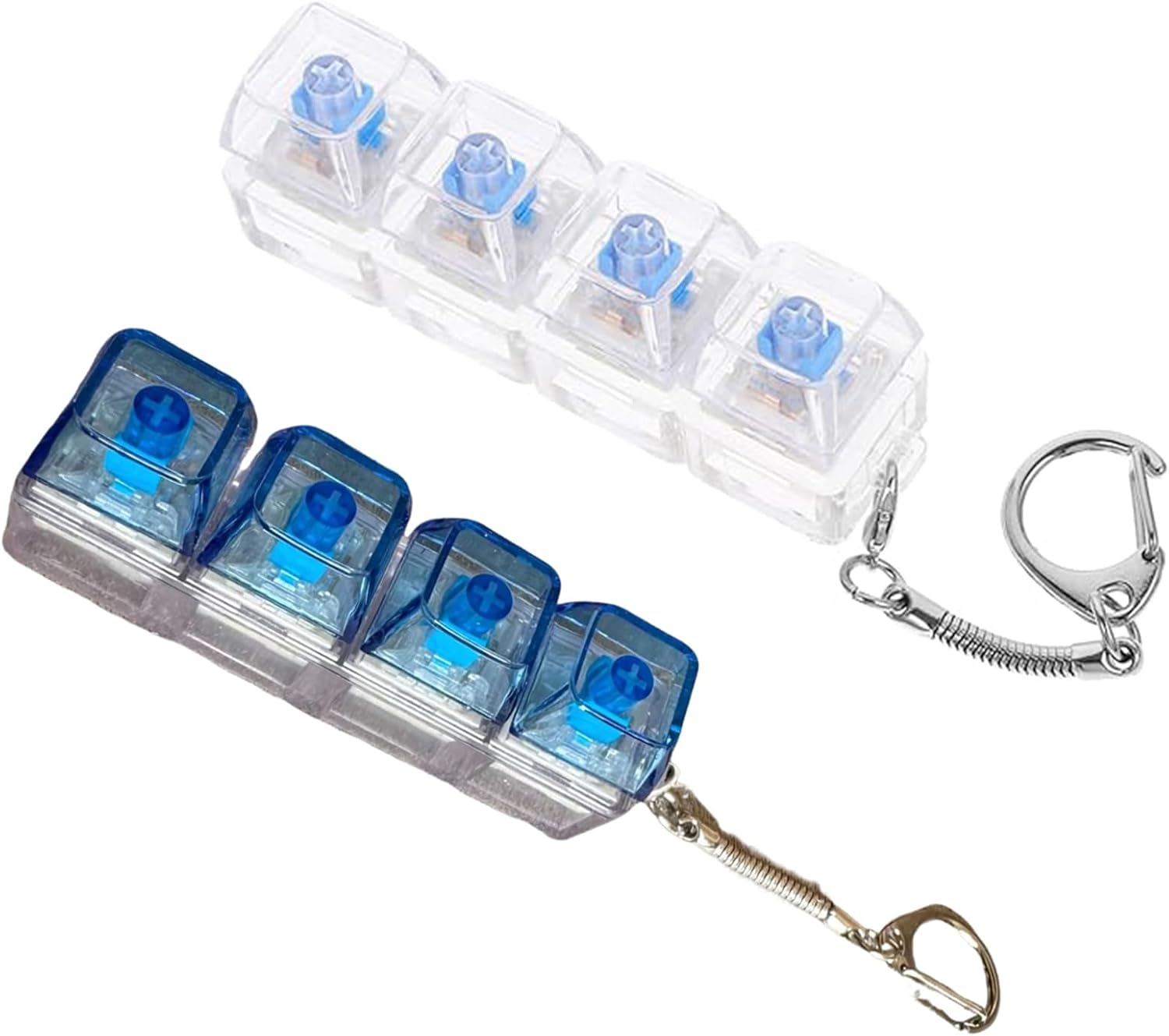 2PCS Keyboard Fidget Toy, Fidget Keyboard, Keyboard Fidget Toy, Transparent & Blue 4-Button Keychain, Stress Relief Clicker for Adults & Teens, Portable Fidget Keyring for Office, School, Home