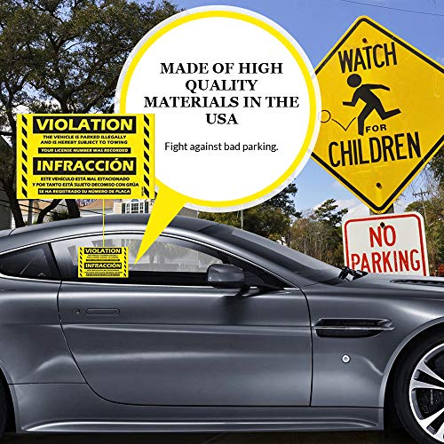 Parking Violation Stickers for Cars (Fluorescent Yellow) - 50 Bilingual Spanish No Parking Prohibido Estacionar/Hard to Remove Super Sticky No Park Tow Warnings 8” x 5” by MESS