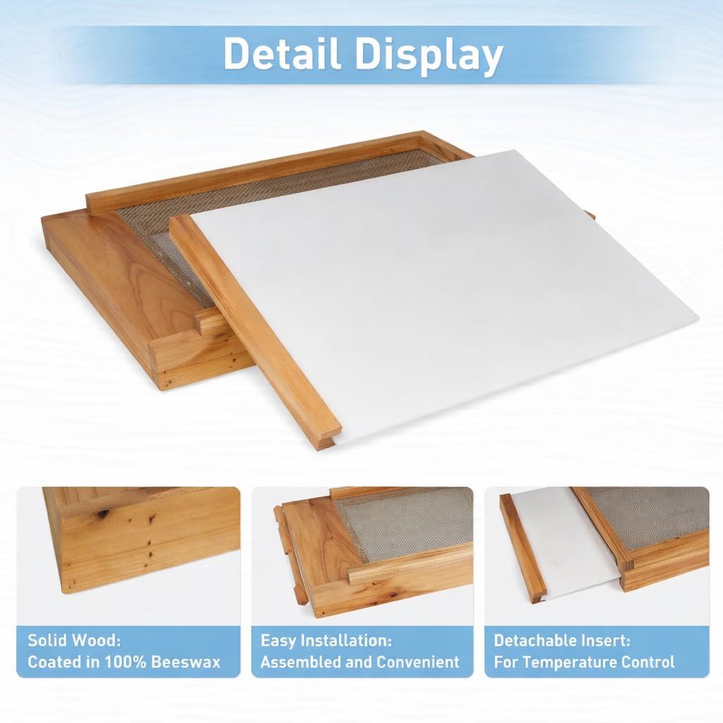 Beehive Screened Bottom Board 10 Frame, Dipped in Beeswax, Solid Wood Bee Hive Bottom Board for 10 Frame Beehive, Include Entrance Reducer