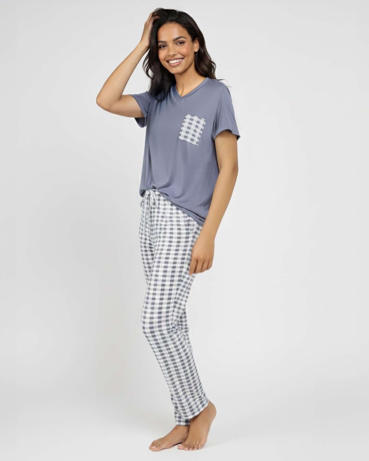 Real Essentials 2 Pack: Women's Comfy Pajama Sets - Short & Long Sleeve Ladies Loungewear Sleepwear PJs (Available In Plus) - Image 7