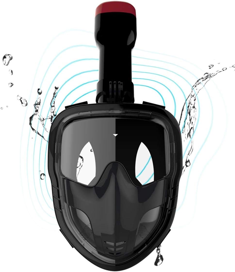 SpiningGame Snorkel Mask Flat Mirror 180° Panoramic Full Face Design Anti-Fog and Anti-Leak, for Adults Men and Women. (Black, L/XL)