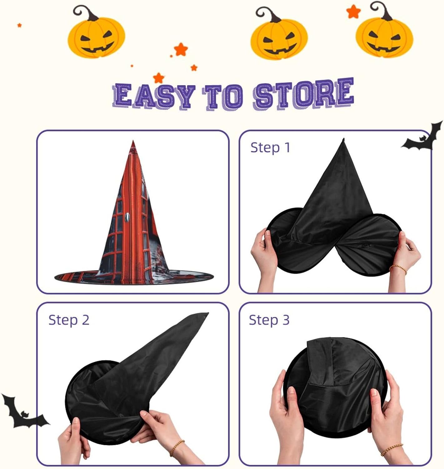 Halloween Witch Hats Foldable Hanging Wizard Hat For Women Men image 5